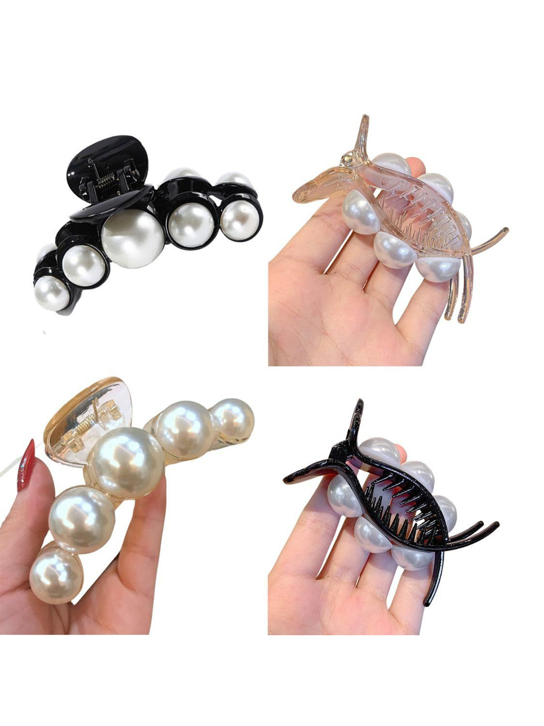 SAMYAK Set Of 4 Pearls Claw Clips