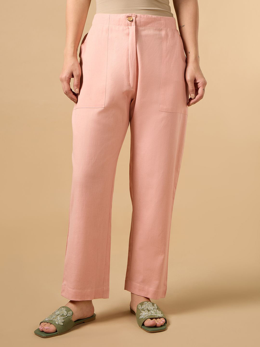 COTTONS DAILY Women Comfort Regular Fit Mid-Rise Parallel Trousers