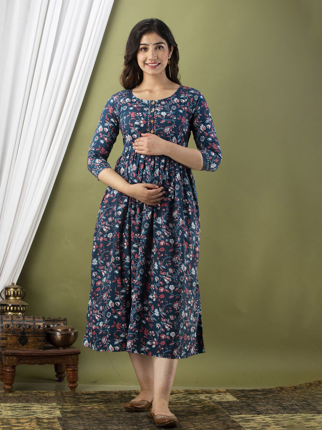 Ashvy Floral Printed Pure Cotton Maternity Ethnic Dress