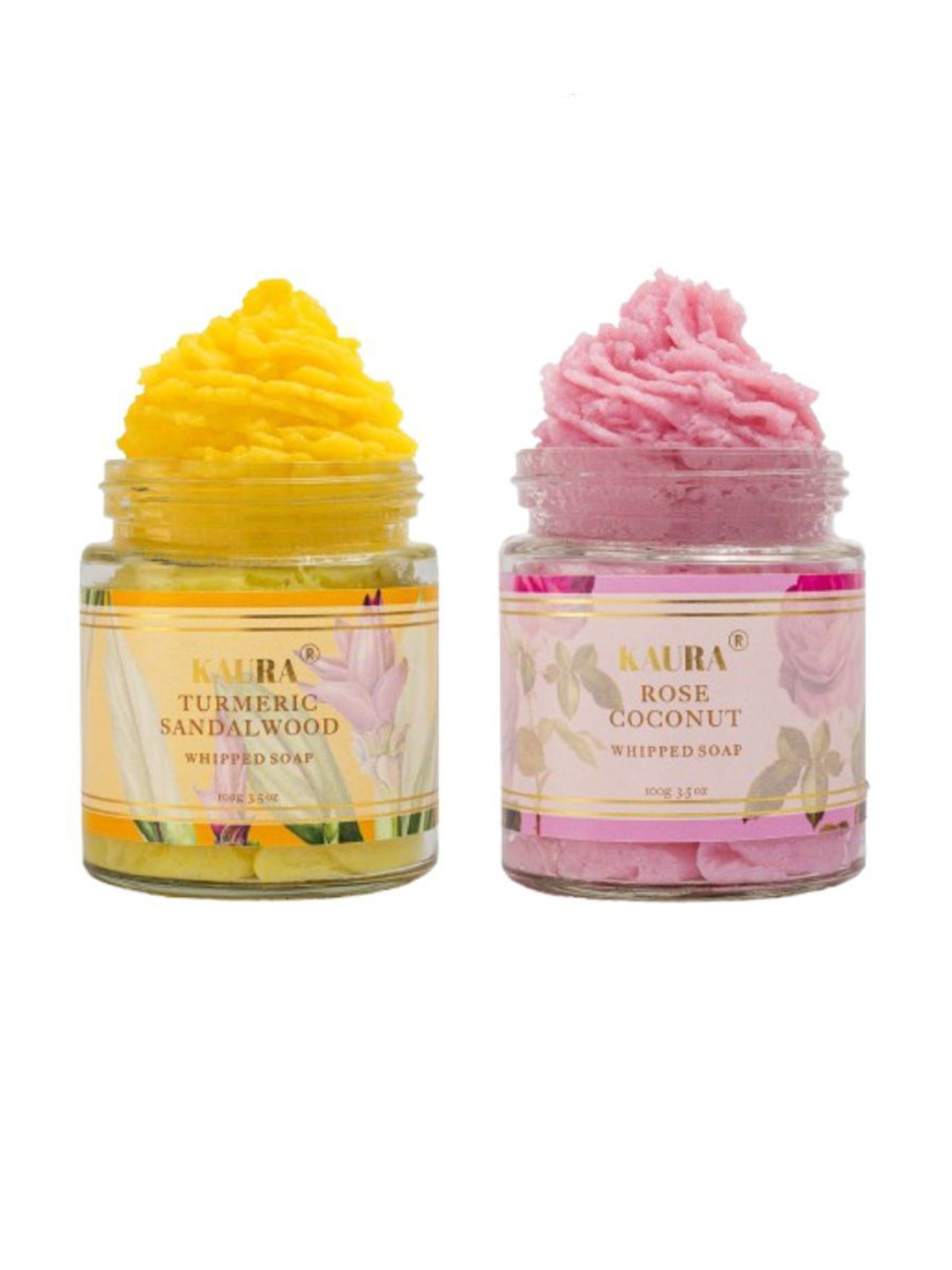 KAURA Set Of 2 Turmeric Sandalwood & Rose Coconut Whipped Soap- 120 g Each