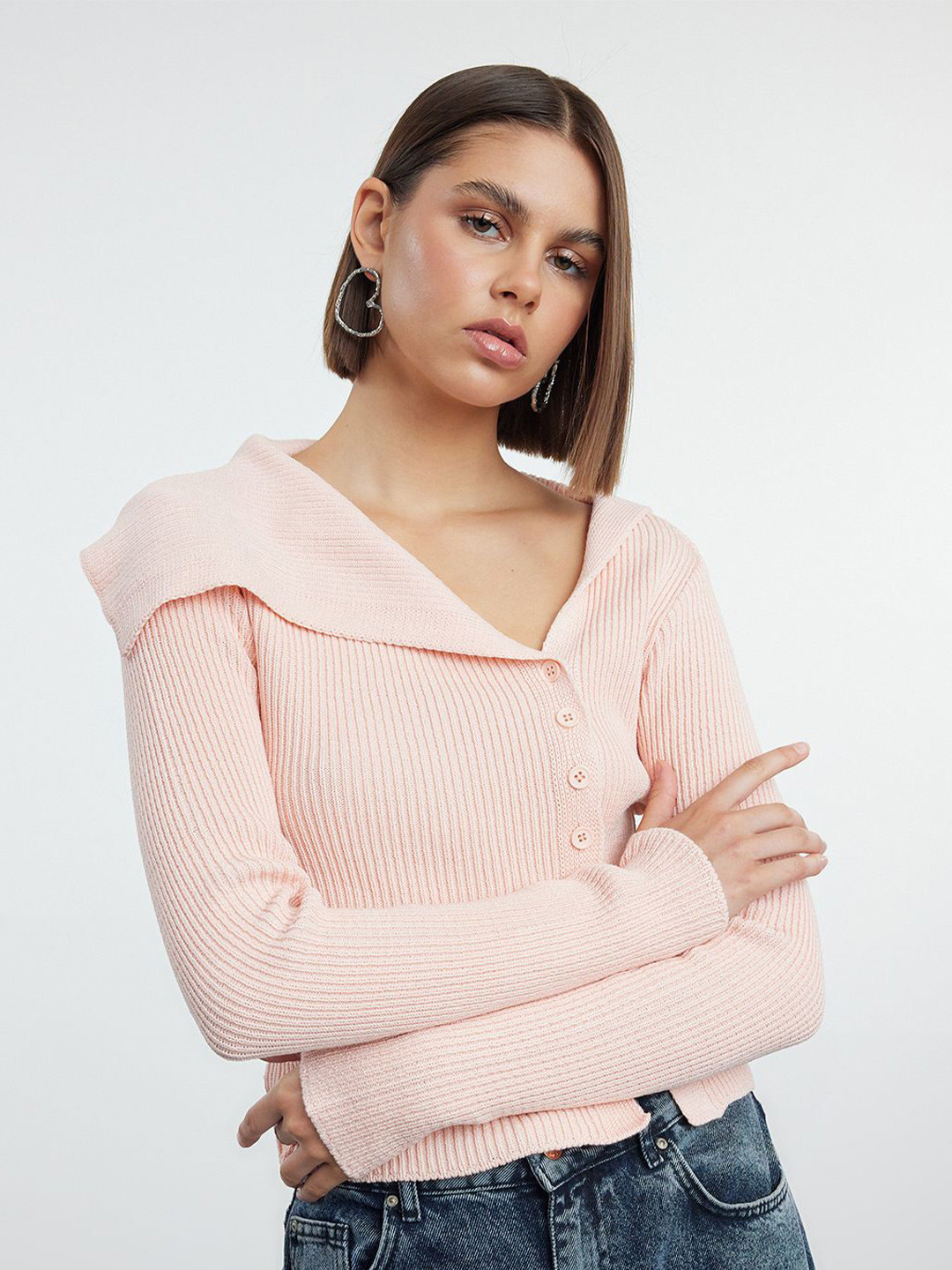 Trendyol Pudra Women Ribbed Pullover Sweater