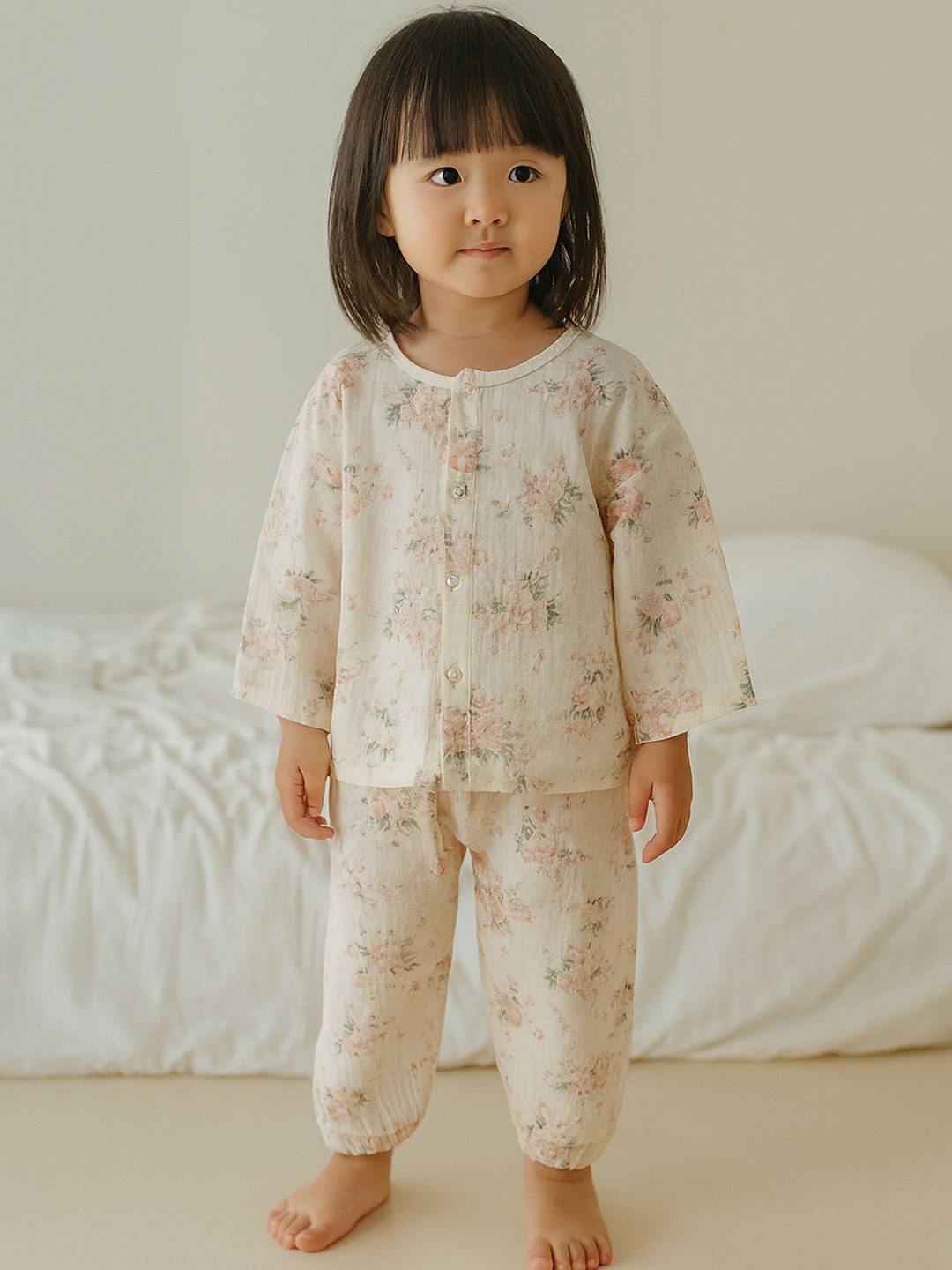 Little Surprise Box LLP Kids Pink Florals Organic Crushed soft Muslin Cotton Nightsuit