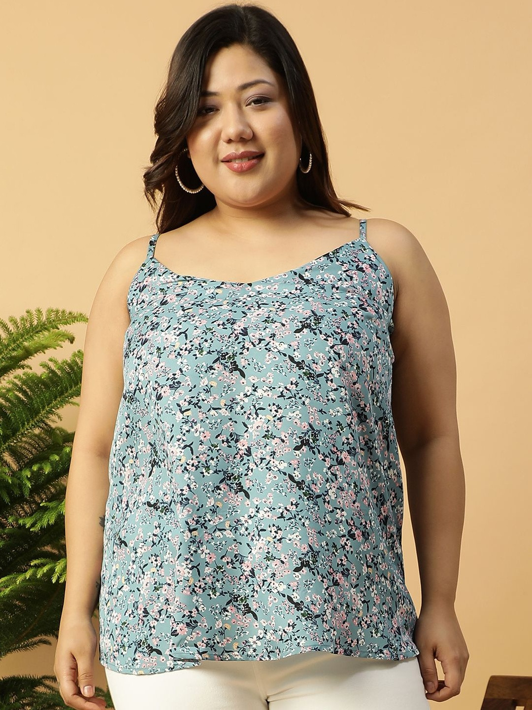 CLOCHOICE Plus Size Floral Printed Crepe Top