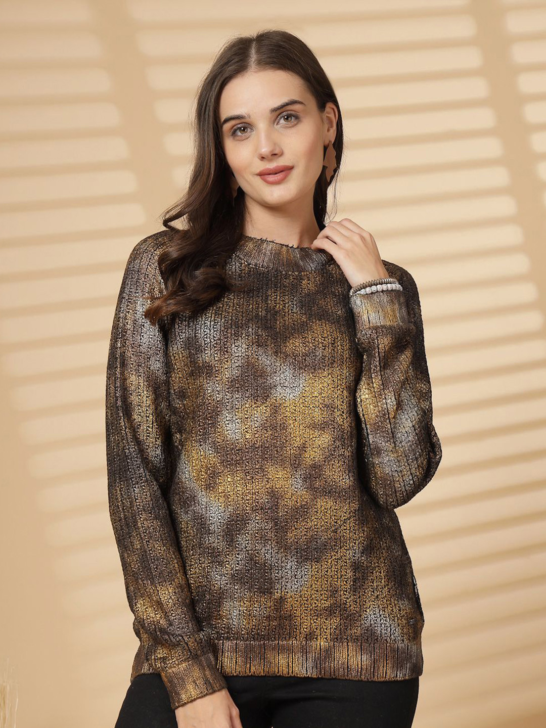 R.Code by The Roadster Life Co. Women Self Design Abstract Pullover Sweaters