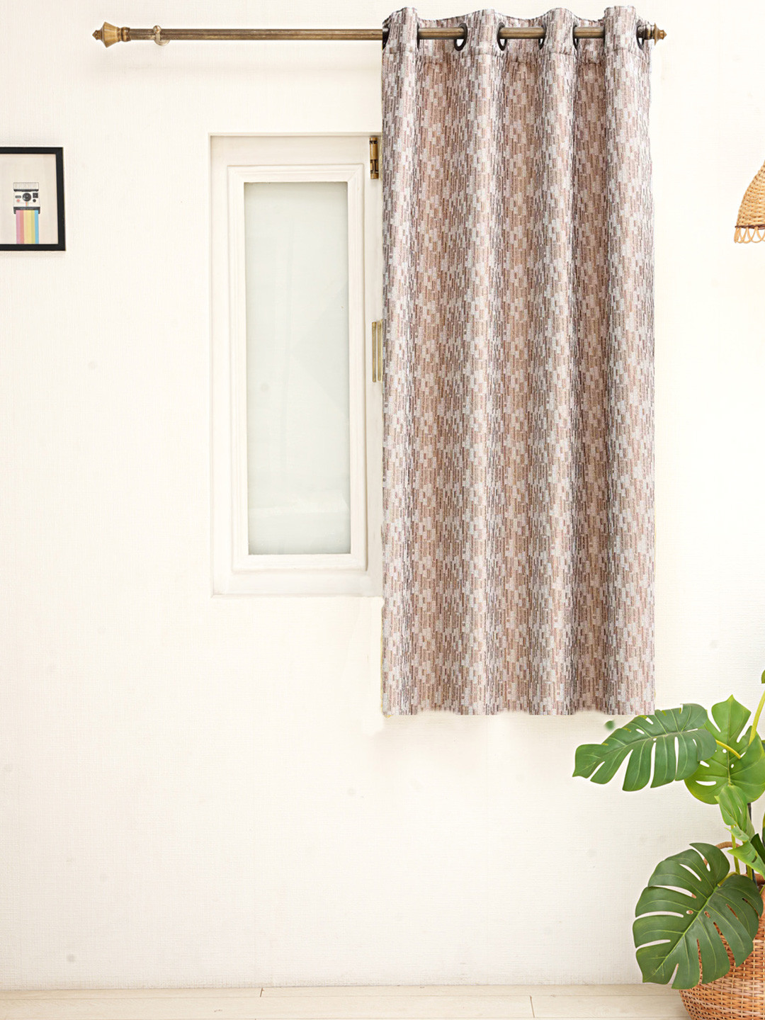 Ariana Jali Beige & Brown Abstract Printed Jacquard Room Darkening Window Curtain