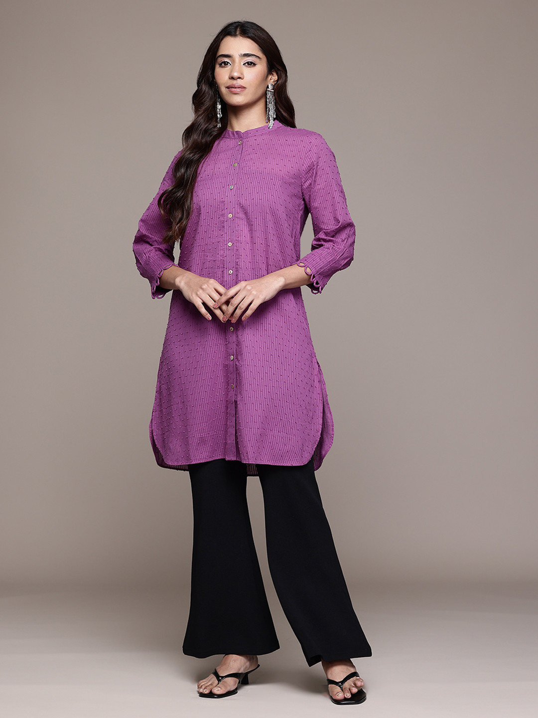 aarke Ritu Kumar Pleated Pure Cotton Pathani Kurta with Dobby Weave