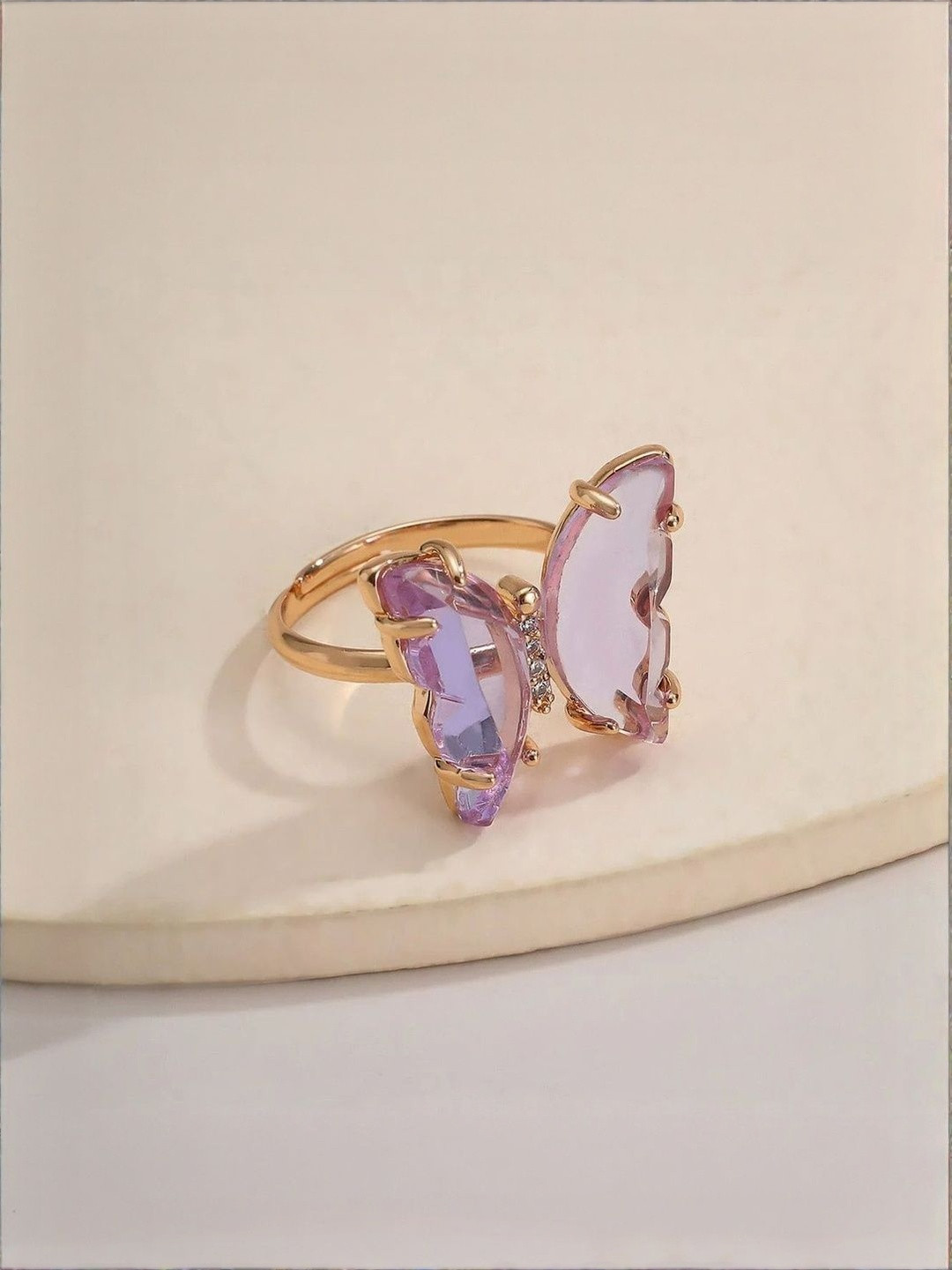 DressBerry Women Gold Plated Purple Crystal Butterfly Ring