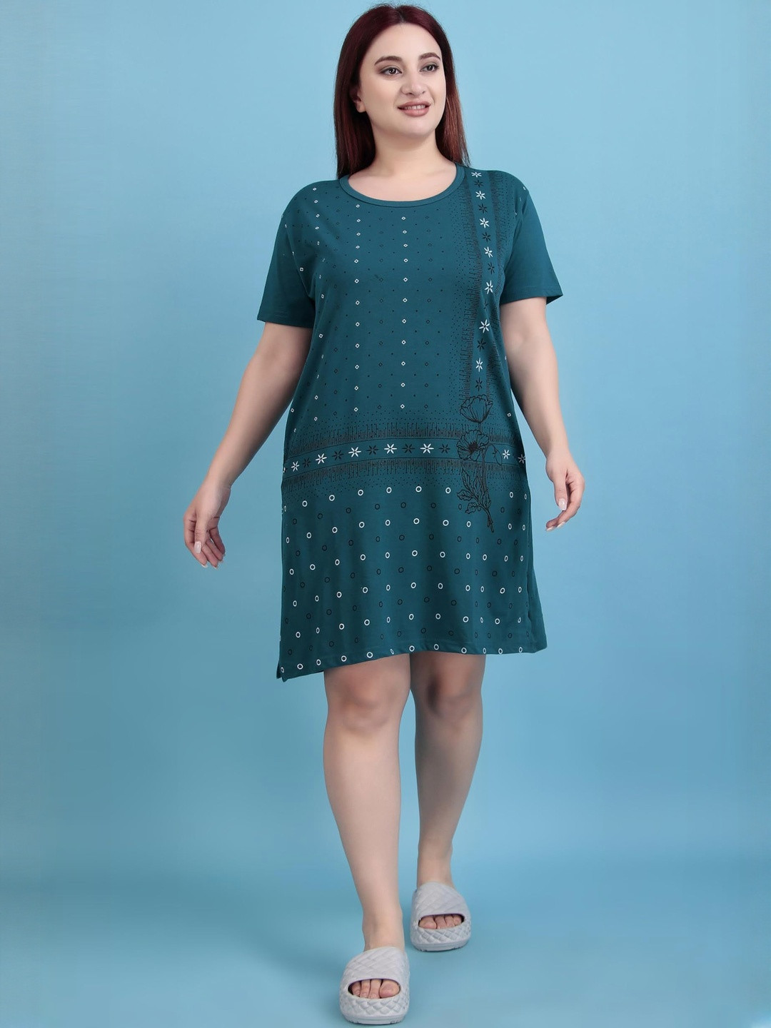 D-LINE Women Floral Printed Round Neck Pockets Dress