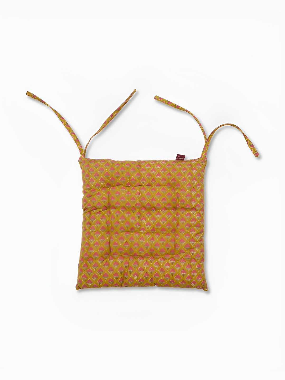 Fabindia Pink & Green Printed Cotton Square Vidra Chair Pad