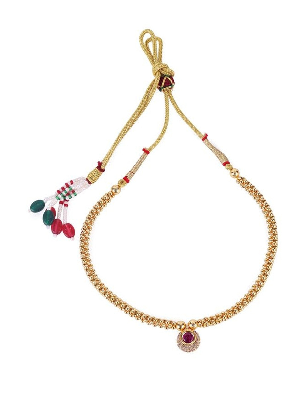 SALONI FASHION JEWELLERY Women Golden Balls & Pink Stone Gold-Plated Brass Choker Necklace
