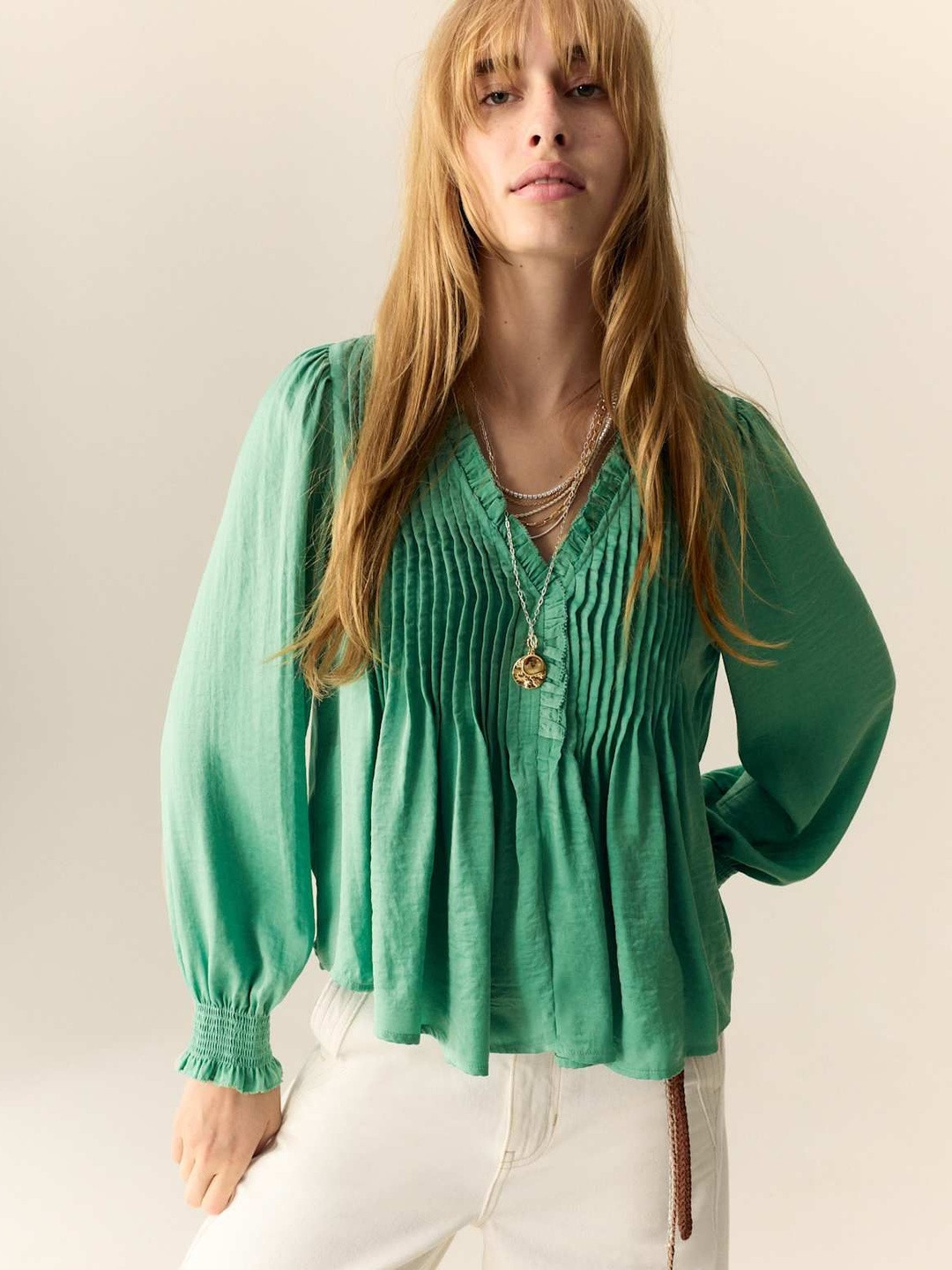 Marks & Spencer Autograph V-Neck Gathered Or Pleated Top
