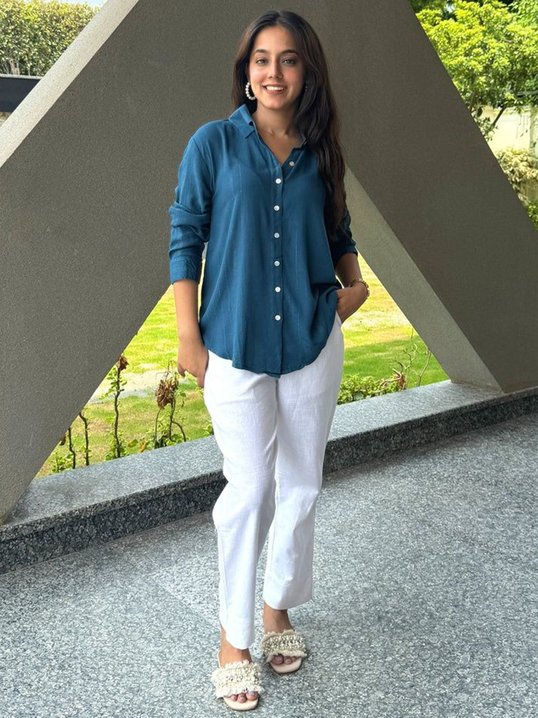 Blooming Tales Spread Collar Shirt With Trousers