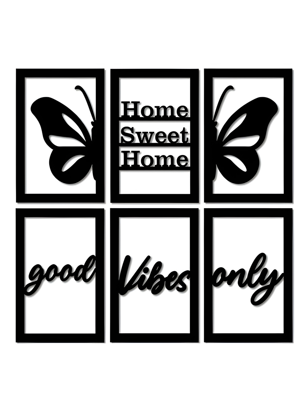 SEHAZ ARTWORKS Black 6 Pieces Textured Wall Hangings