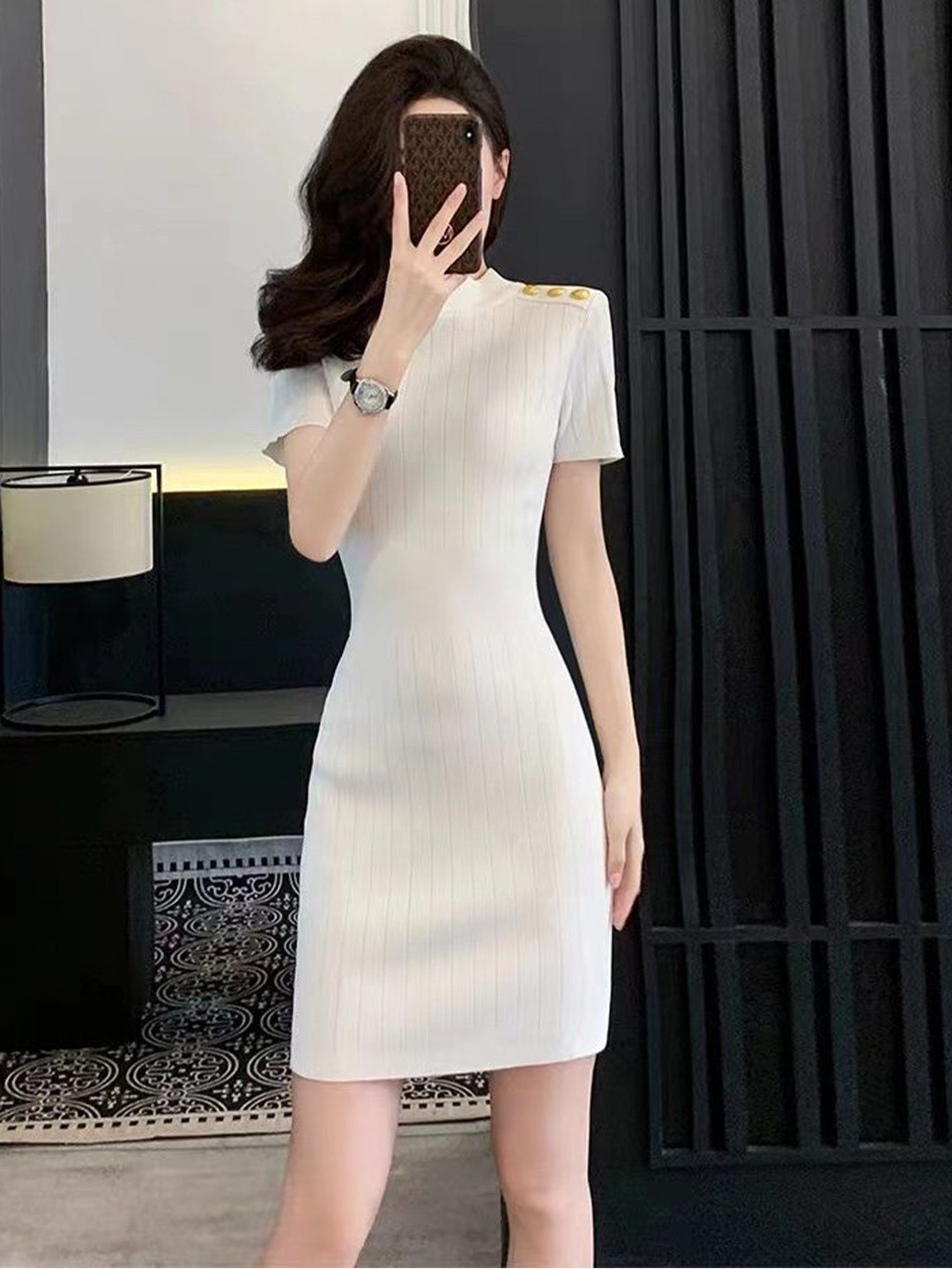 StyleCast Women White Solid High Neck Bodycon Dress