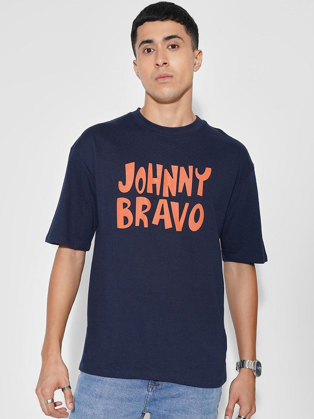 SF JEANS by Pantaloons Johnny Bravo Typography Printed Pure Cotton Relaxed Fit T-shirt