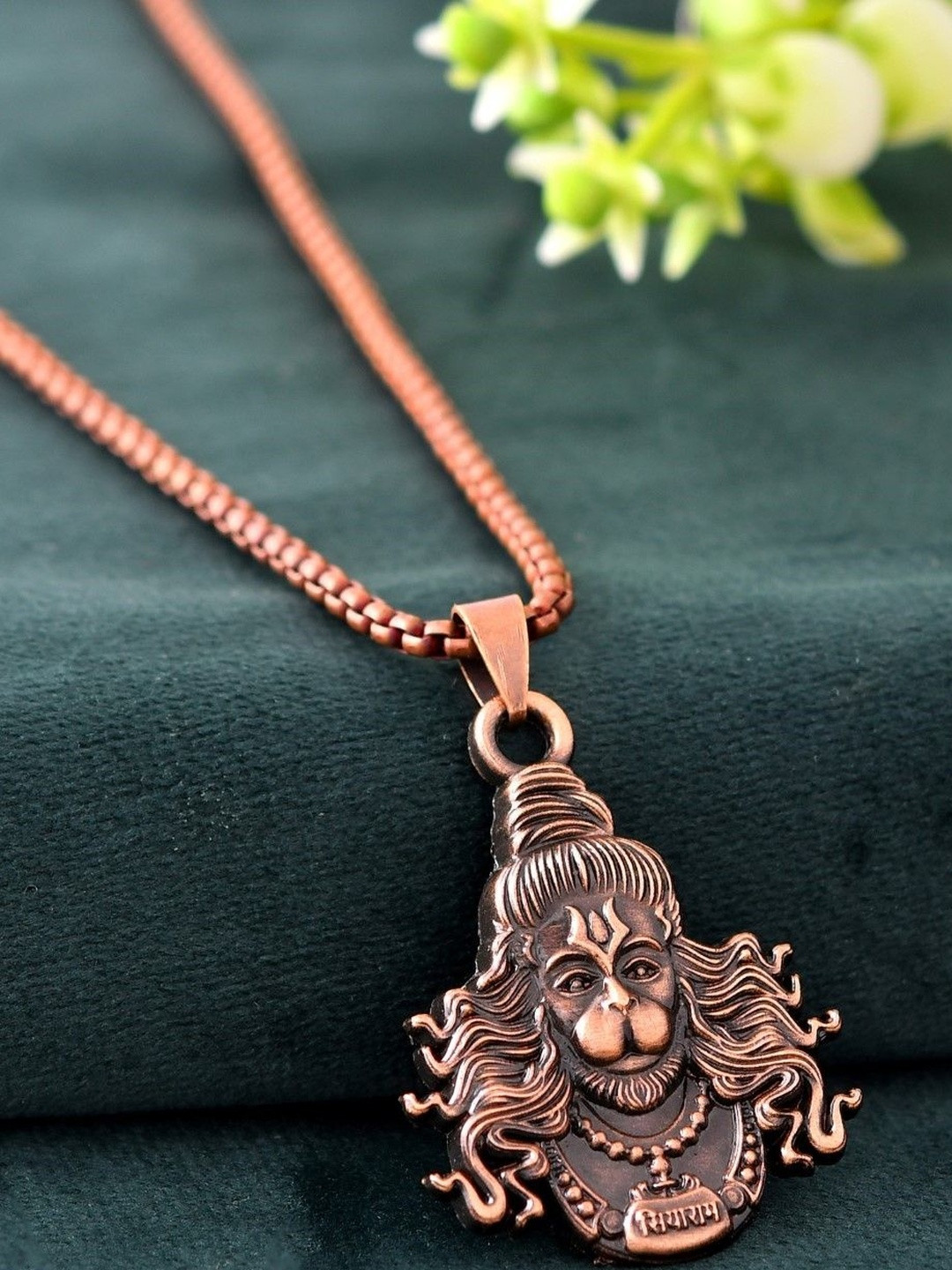 P. R. PRINTS Unisex Copper-Plated Copper Jatta Hanuman Pendants with Chains
