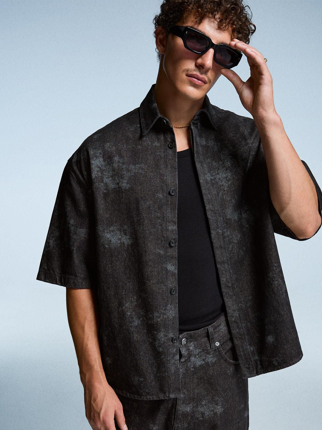Bershka Men Printed Short Sleeve Boxy Fit Shirt