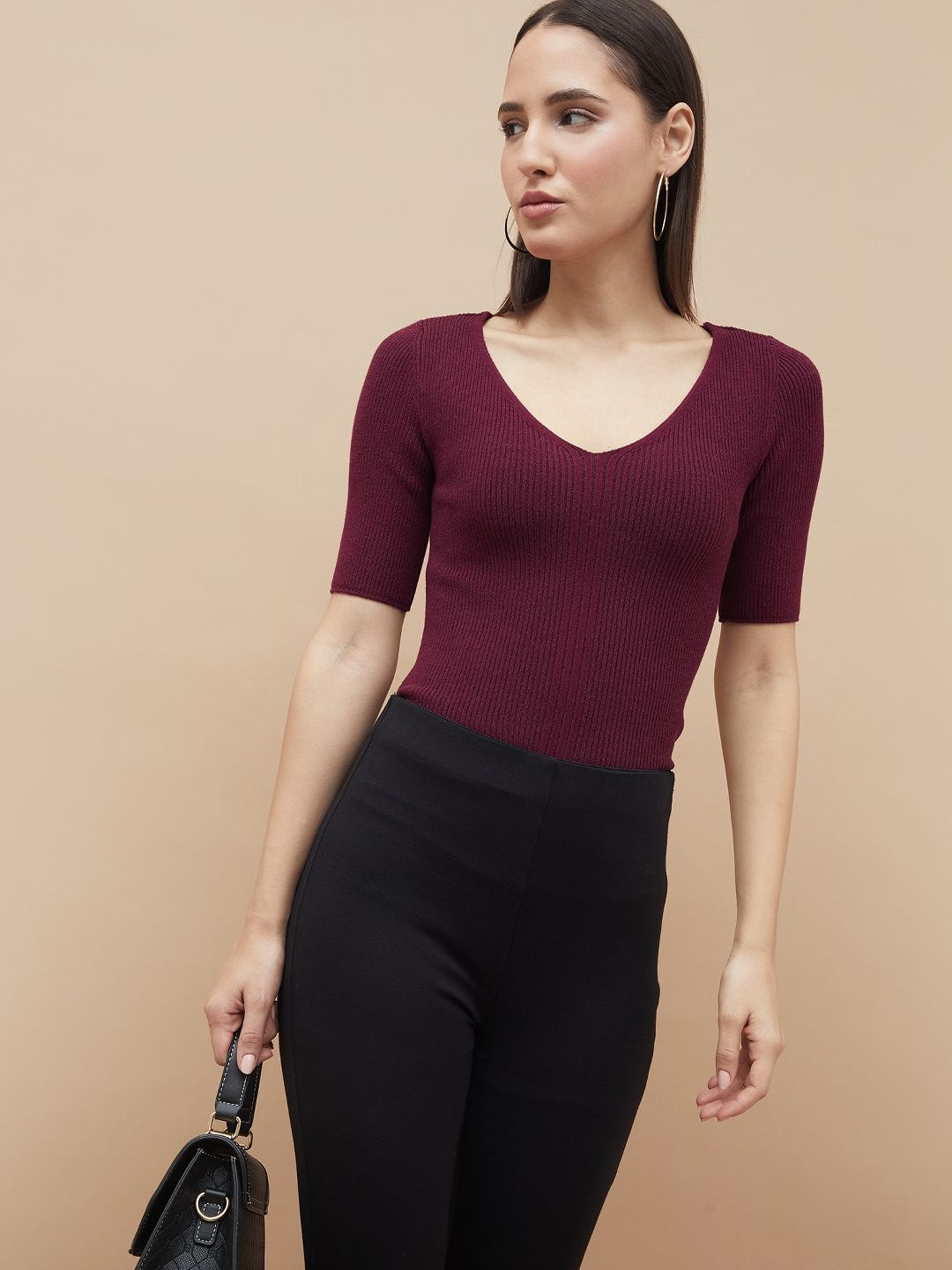 CODE by Lifestyle Women V-Neck Ribbed Top