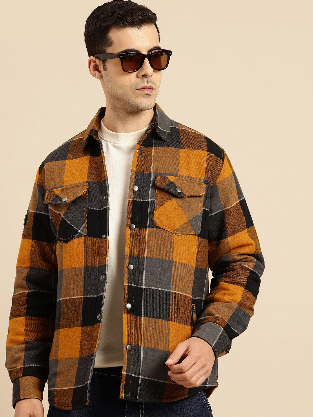 Being Human Checked Spread Collar Shacket