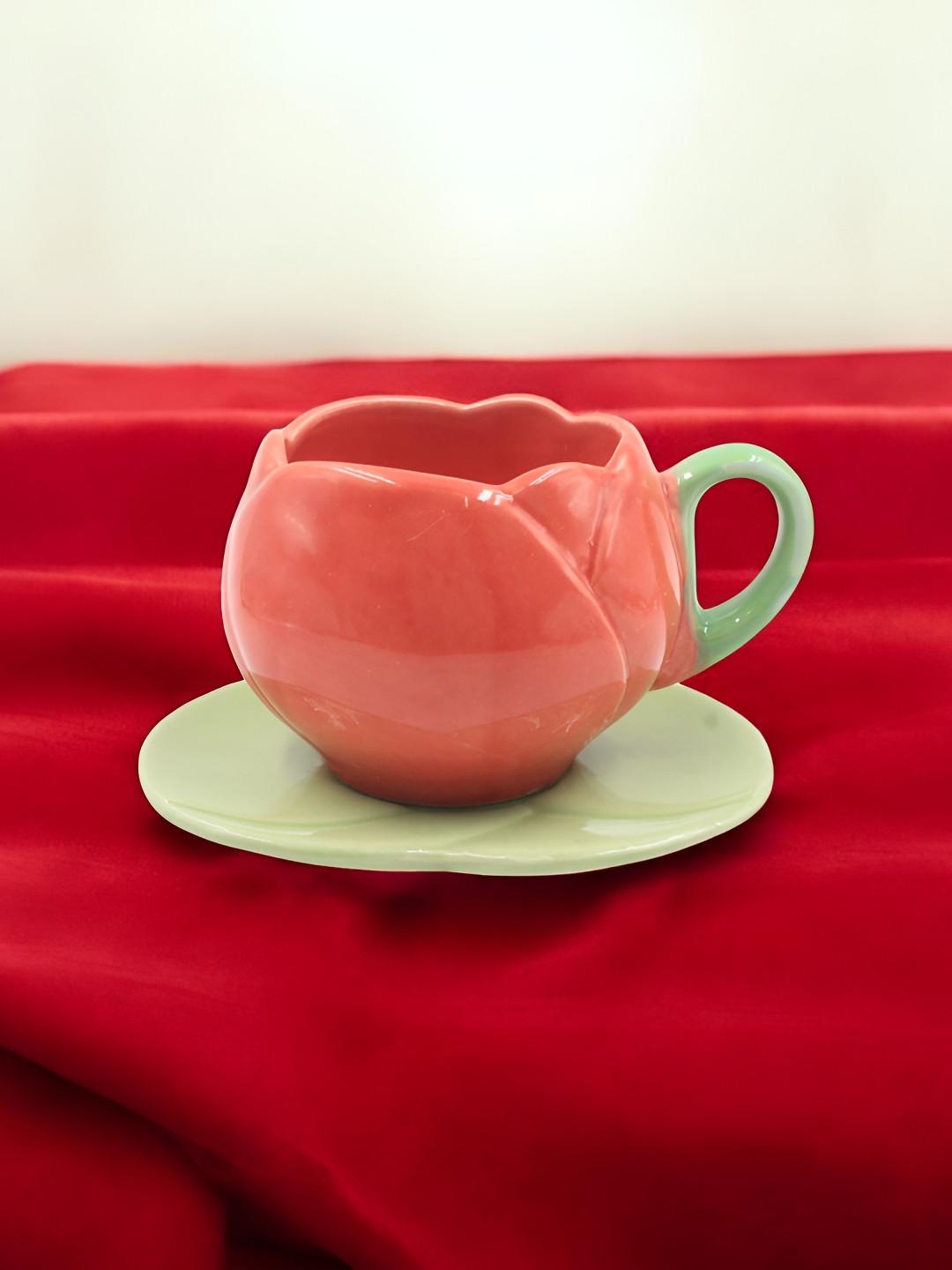 The Pottery Muse Red And Green Ceramic Glossy Mugs 250ml