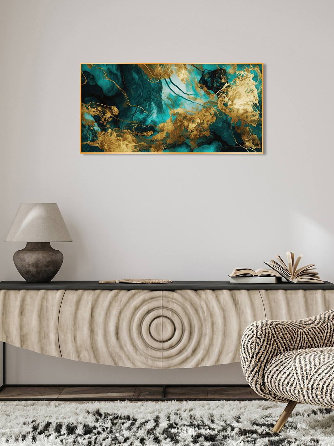 THE NEXT DECOR Abstract Hand-Painted Luxe Fusion Glass Finish Horizontal Wall Art