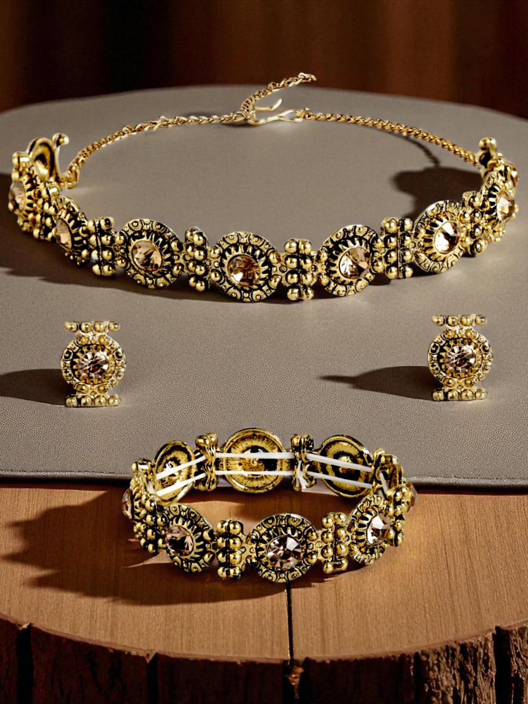 Kord Store Gold-Plated Antique Stone Studded Jewellery Set
