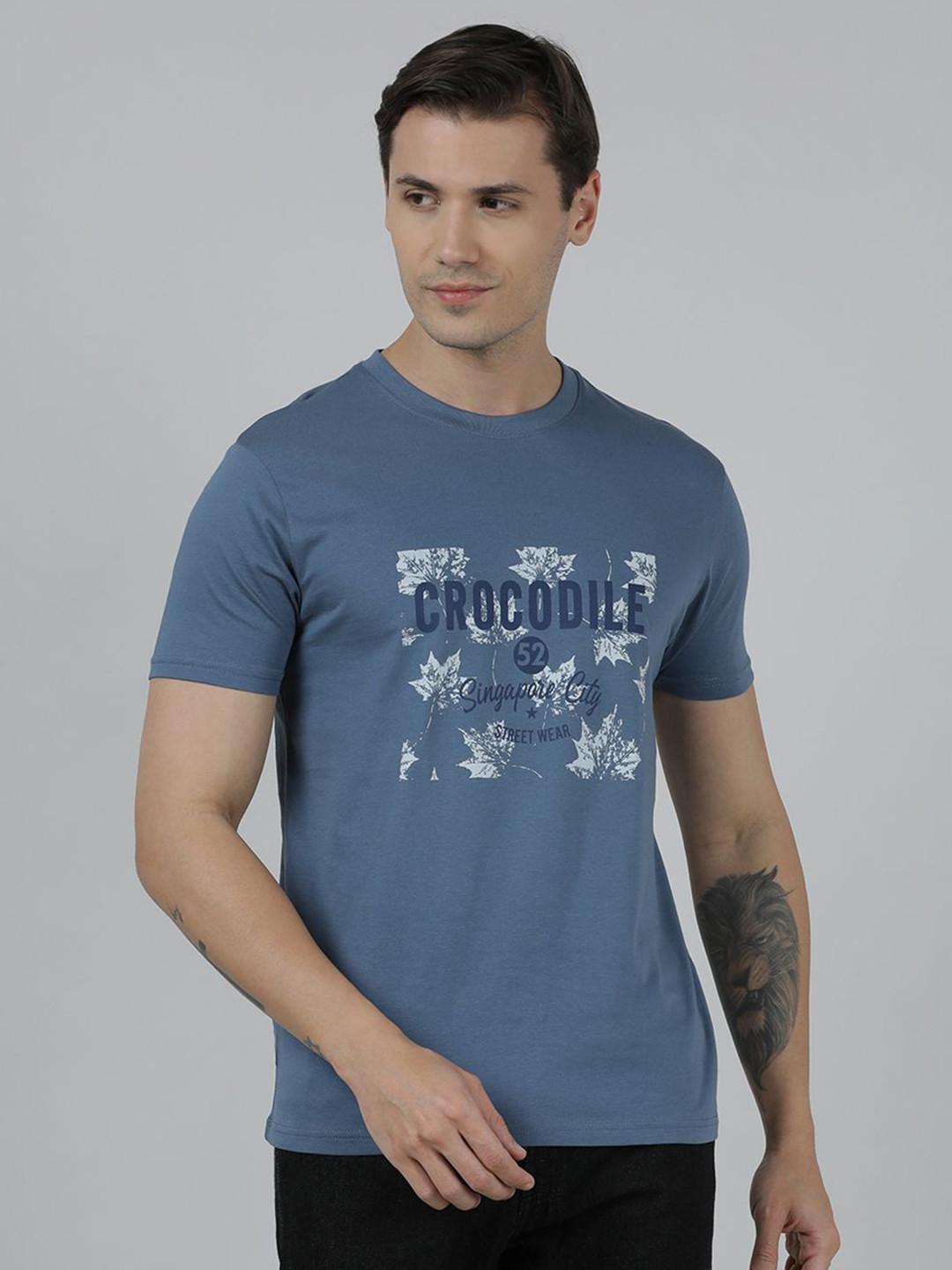 Crocodile Graphic Printed Cotton Slim Fit T-shirt