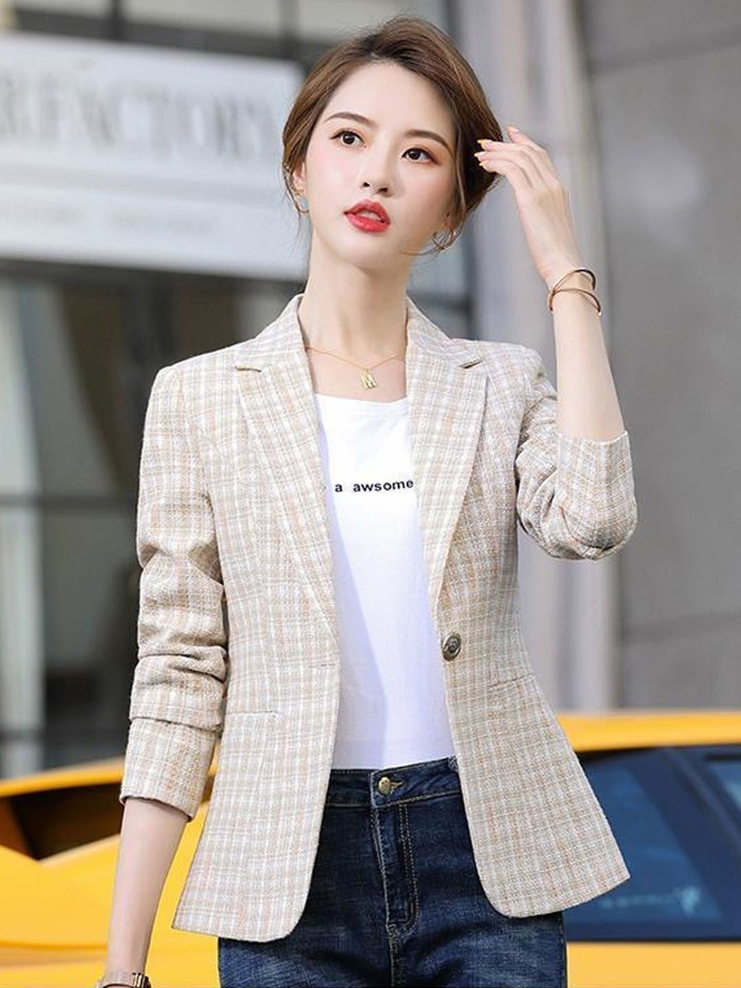StyleCast Self Design Single Breasted Blazer