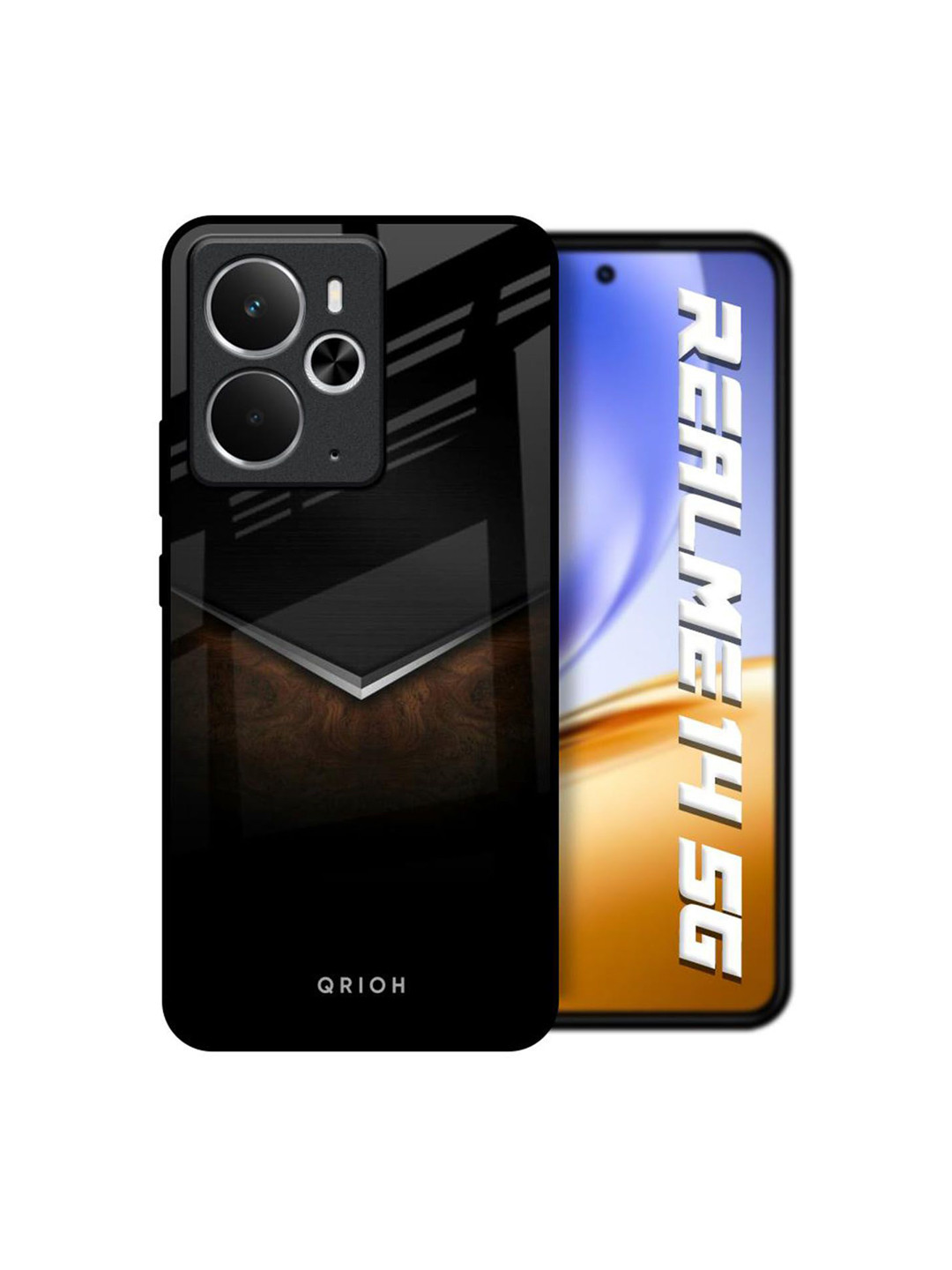 QRIOH Dark Walnut Real Glass Printed Realme 14 5G Silicone Back Case