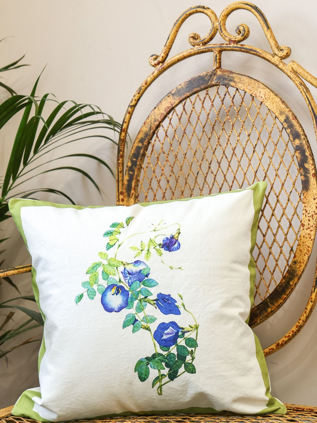 Sangria White & Blue Blooming Garden Printed Square Cushion Covers
