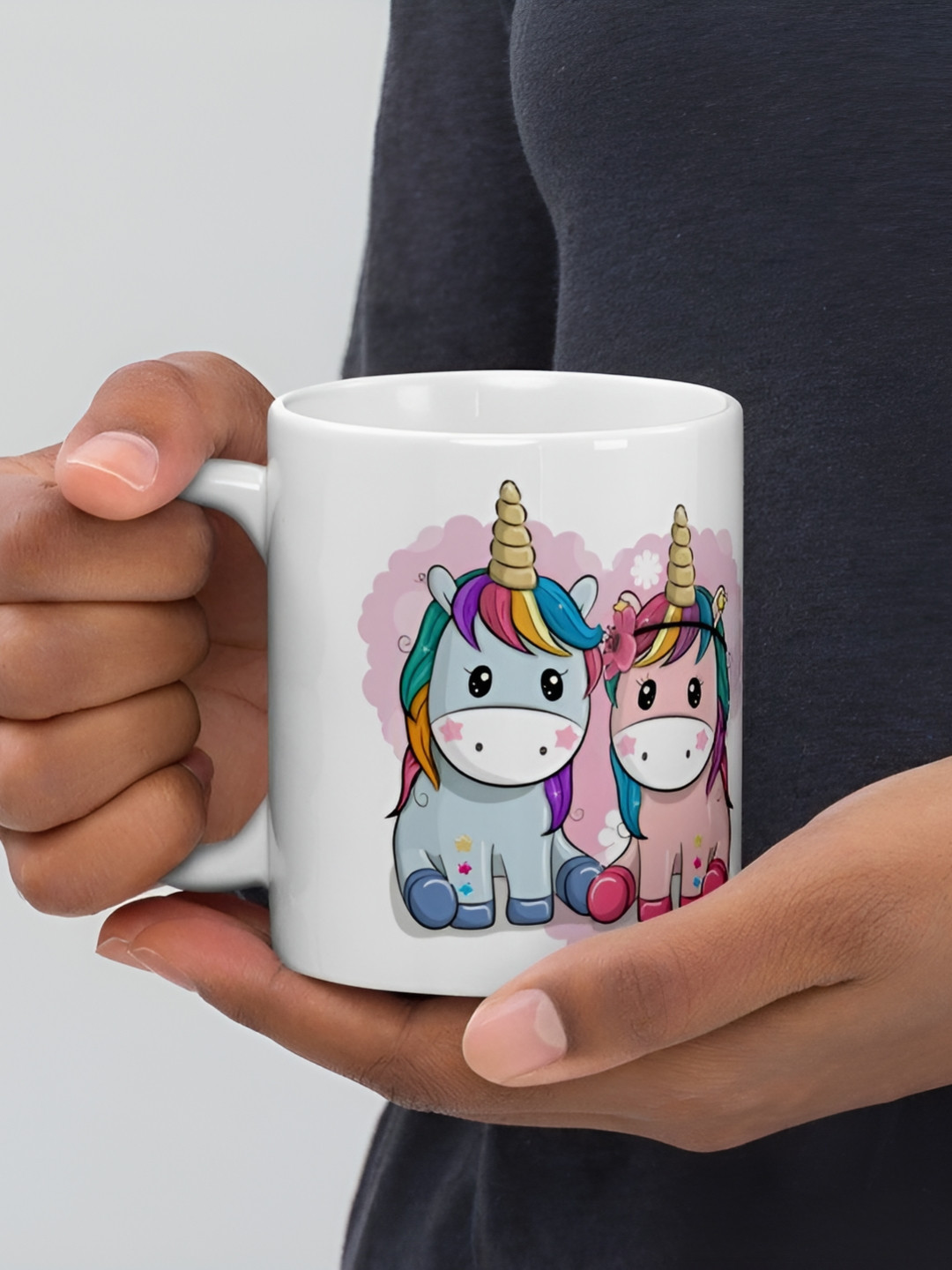Mr UVD White & Pink Printed Cartoon Characters Printed Ceramic Matte Mug 350 ml