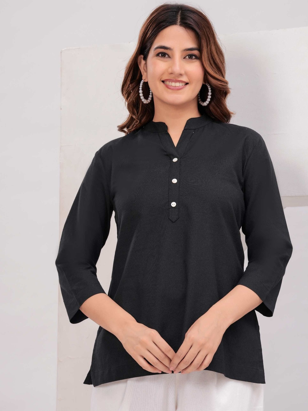 Vogue by Avantika Mandarin Collar Linen Top