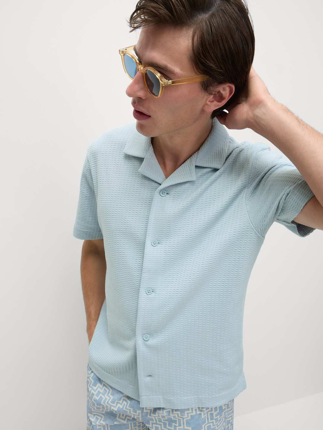 Marks & Spencer Rich Seersucker Textured Cuban Collar Shirt