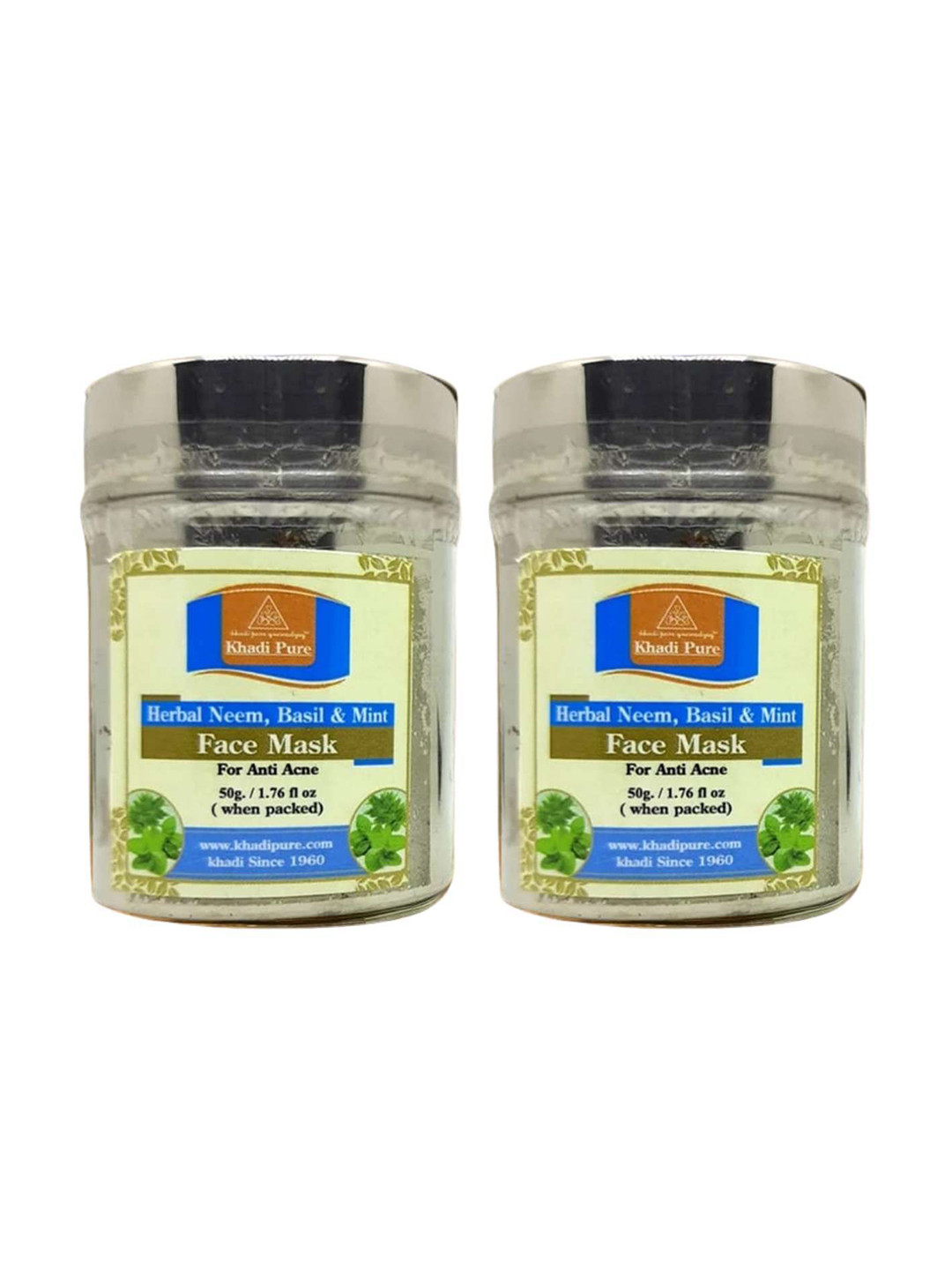 Khadi Pure Set Of 2 Herbal Neem, Basil & Mint Face Mask For Acne - 50 g Each