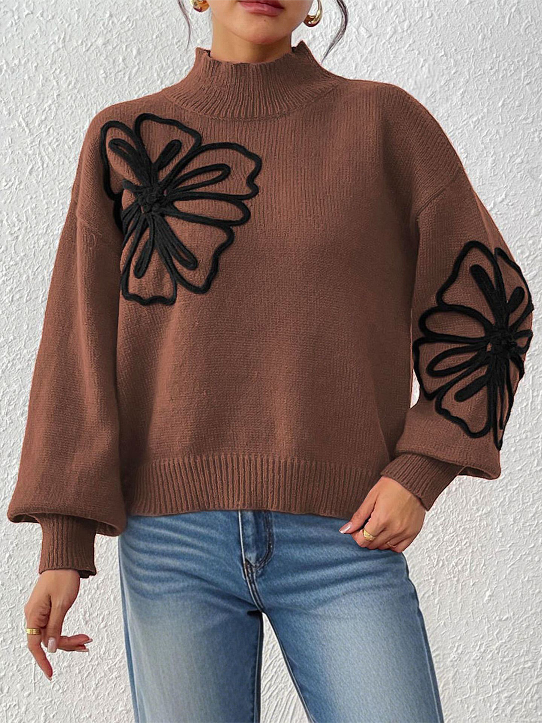 StyleCast x Revolte Women Embroidered High Neck Pullover Sweaters