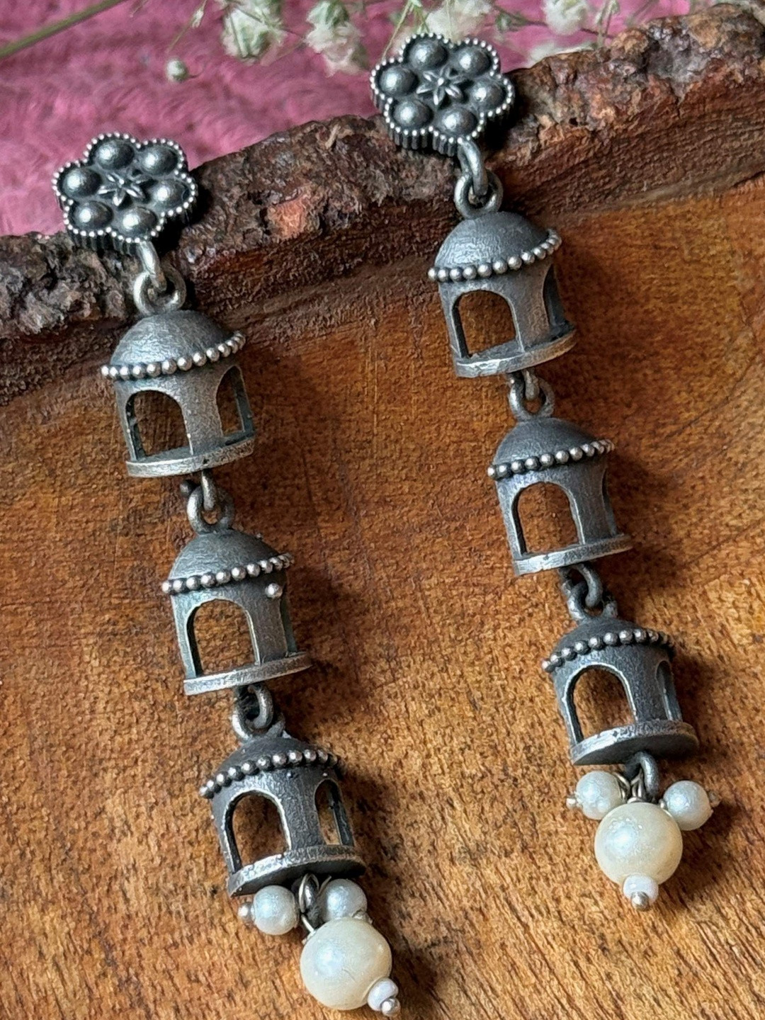 Jhumki Wala Women Jharokha-Inspired German Silver Dangling Earrings