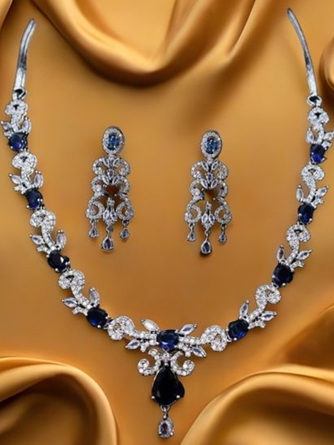 SOLLIGHT Rhodium-Plated Cubic Zirconia Studded Necklace And Earrings