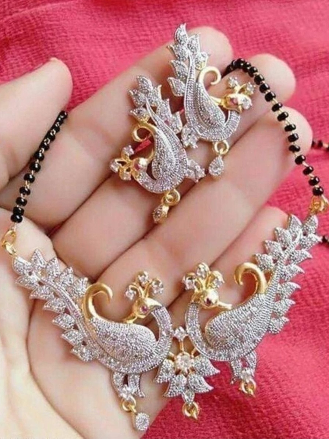 Ms Enterprises Artificial Stones Studded & Beaded Mangalsutra With Earrings