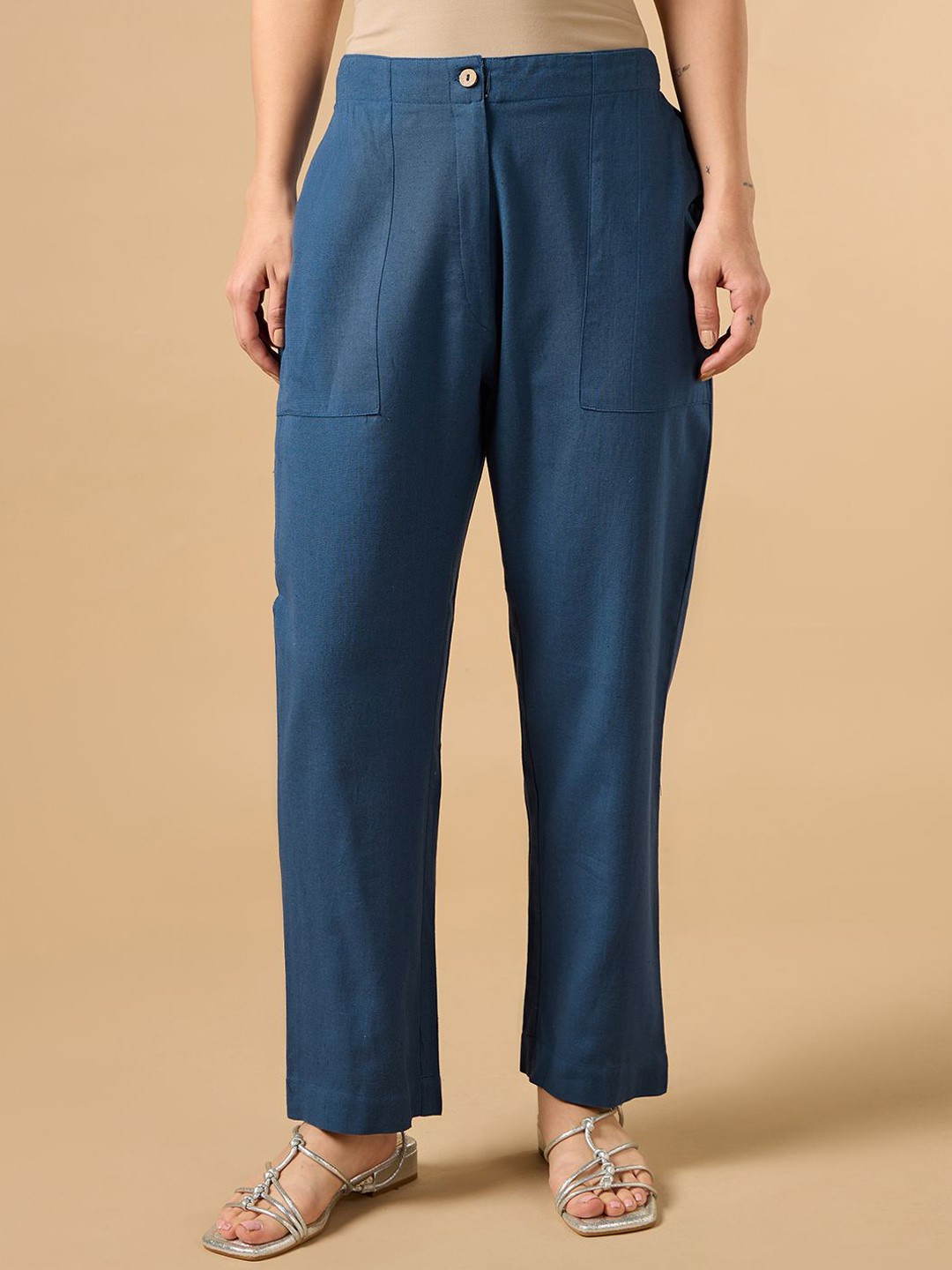 COTTONS DAILY Women Comfort Regular Fit Mid-Rise Cotton Flat-Front Parallel Trousers