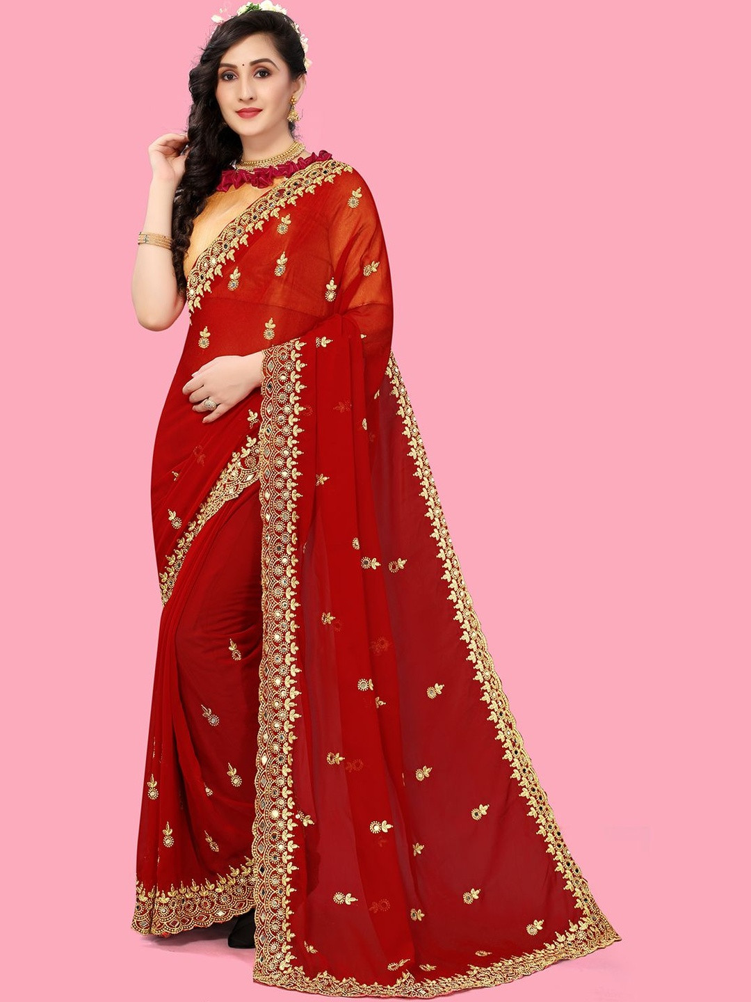 Prettyage Embroidery Mirror Work Poly Georgette Heavy Work Banarasi Saree