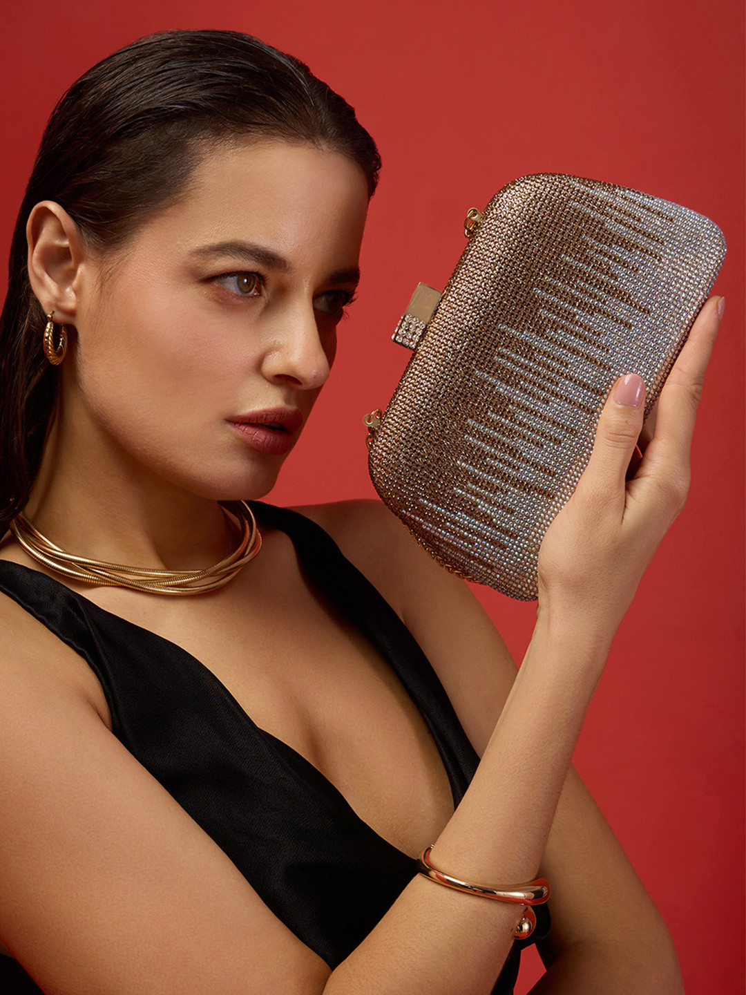 Akiki London Women Brent Embellished Box Clutch With Shoulder Strap