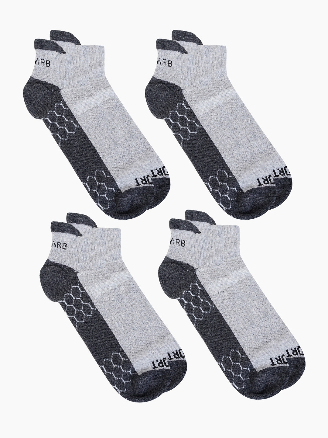 AIR GARB Pack of 4 Grey Performance Sports Low  Ankle  Colourblocked Socks