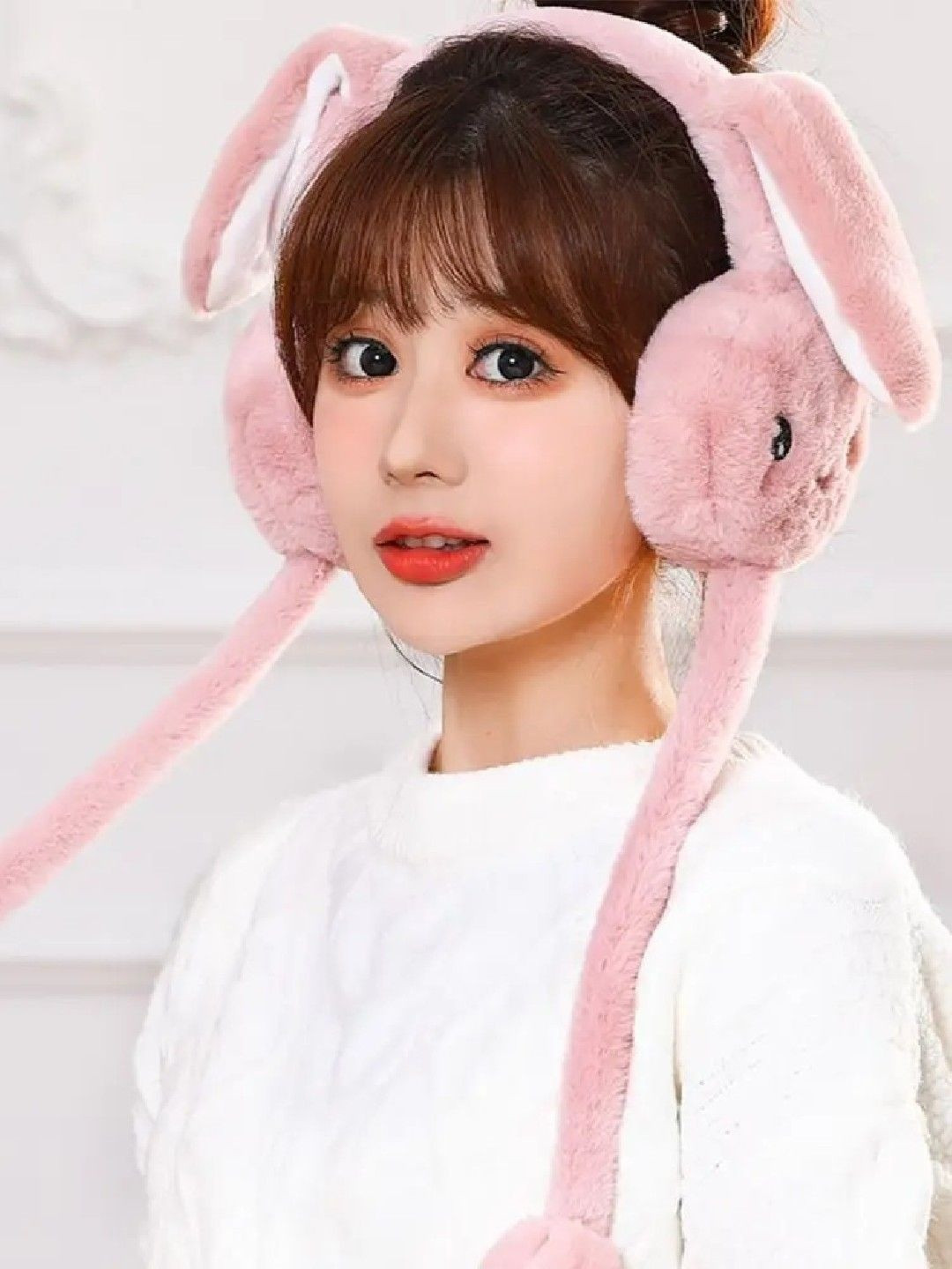 TOMKOT Women Pink Woollen Earmuffs Cap