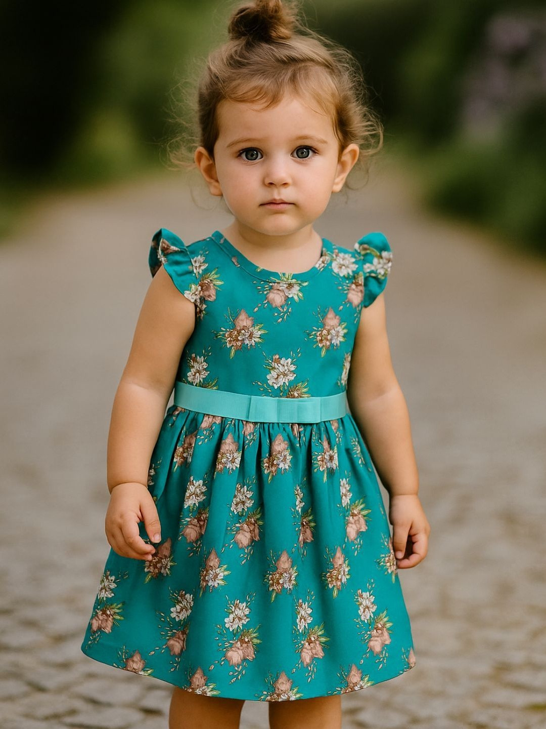 TotzTouch Girls Floral Printed Fit and Flare Dresses With Bow