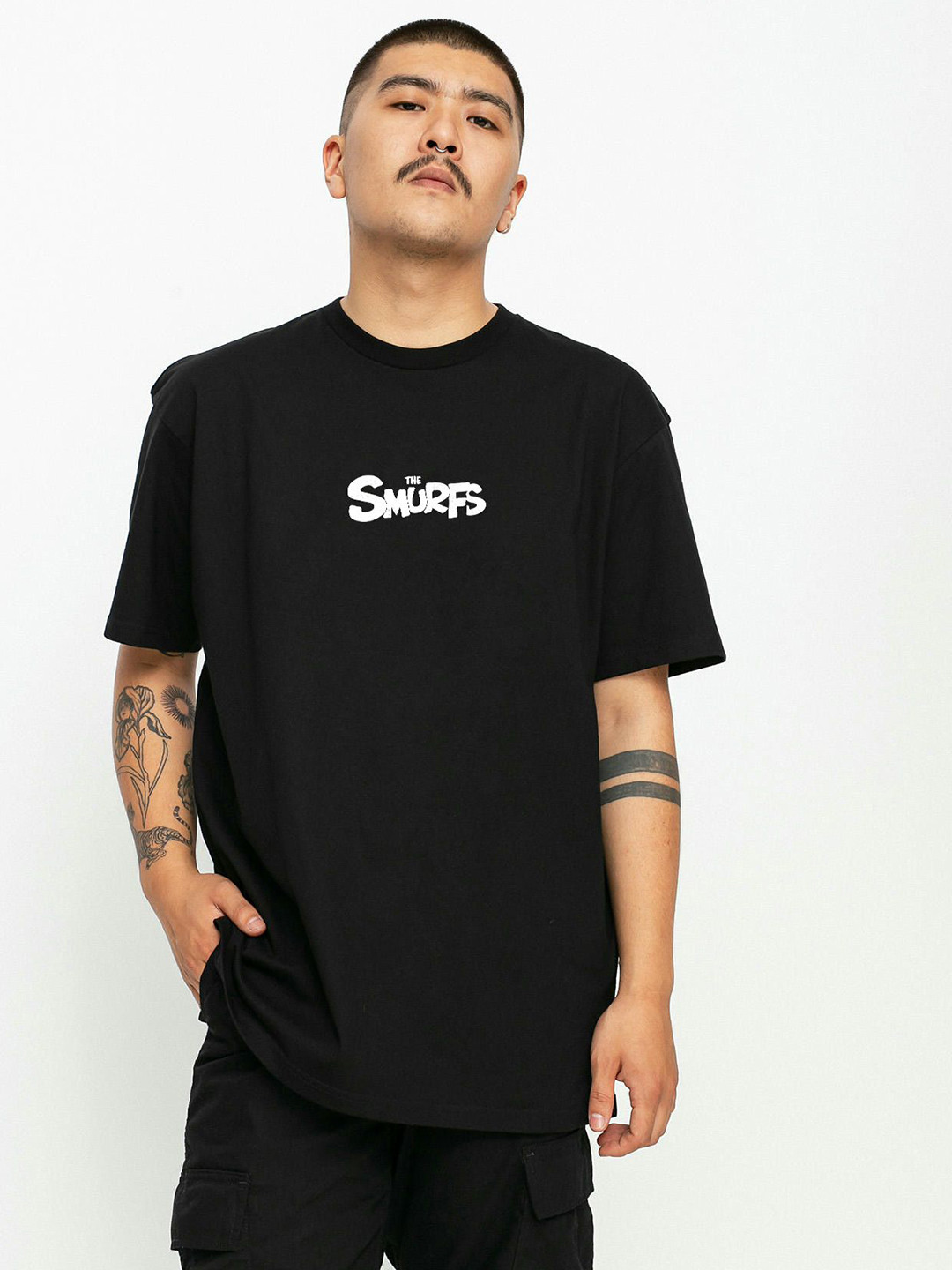 The Youth Mantra Men Smurfs Graphic Printed Round Neck Cotton Oversized Cotton T-shirt