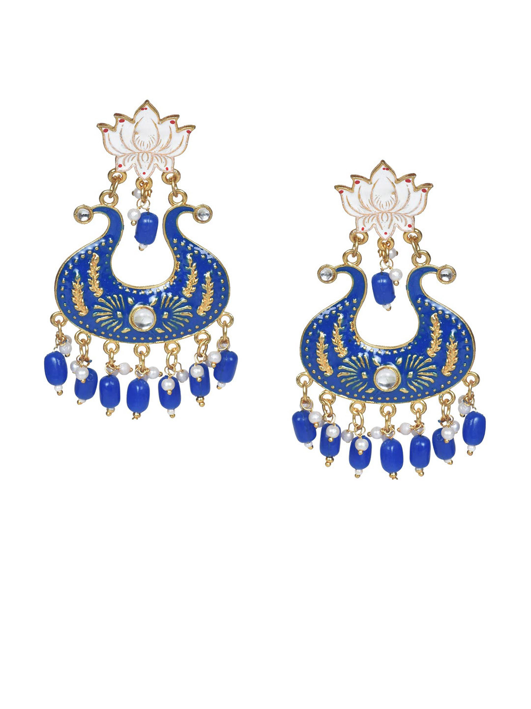 Nilu's Collection Brass-Plated Beaded Contemporary Antique Drop Earrings