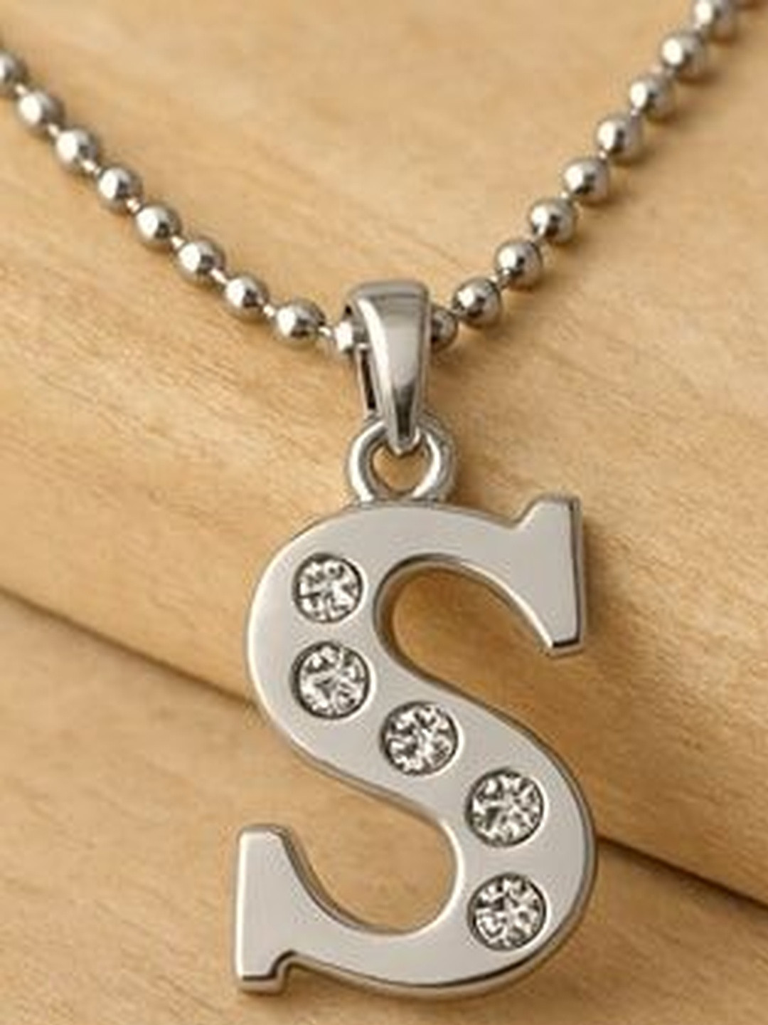 ACHYUTAM ENTERPRISE Unisex Artificial Stone Studded Alphabet S Pendant With Chain