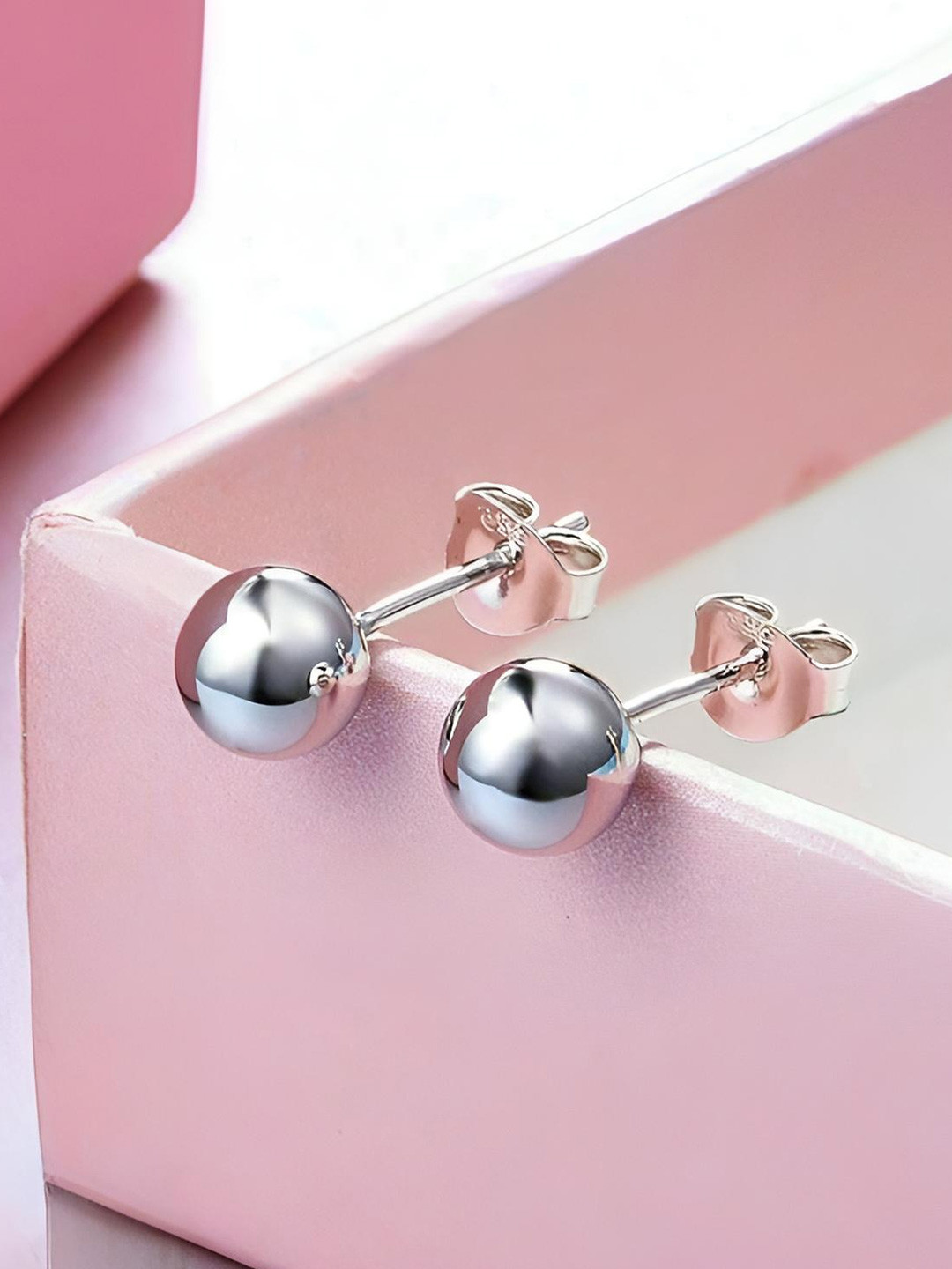 RAGABANDHA DESIGN STUDIO Silver-Plated Circular Ball Shaped Studs Earrings- 4mm