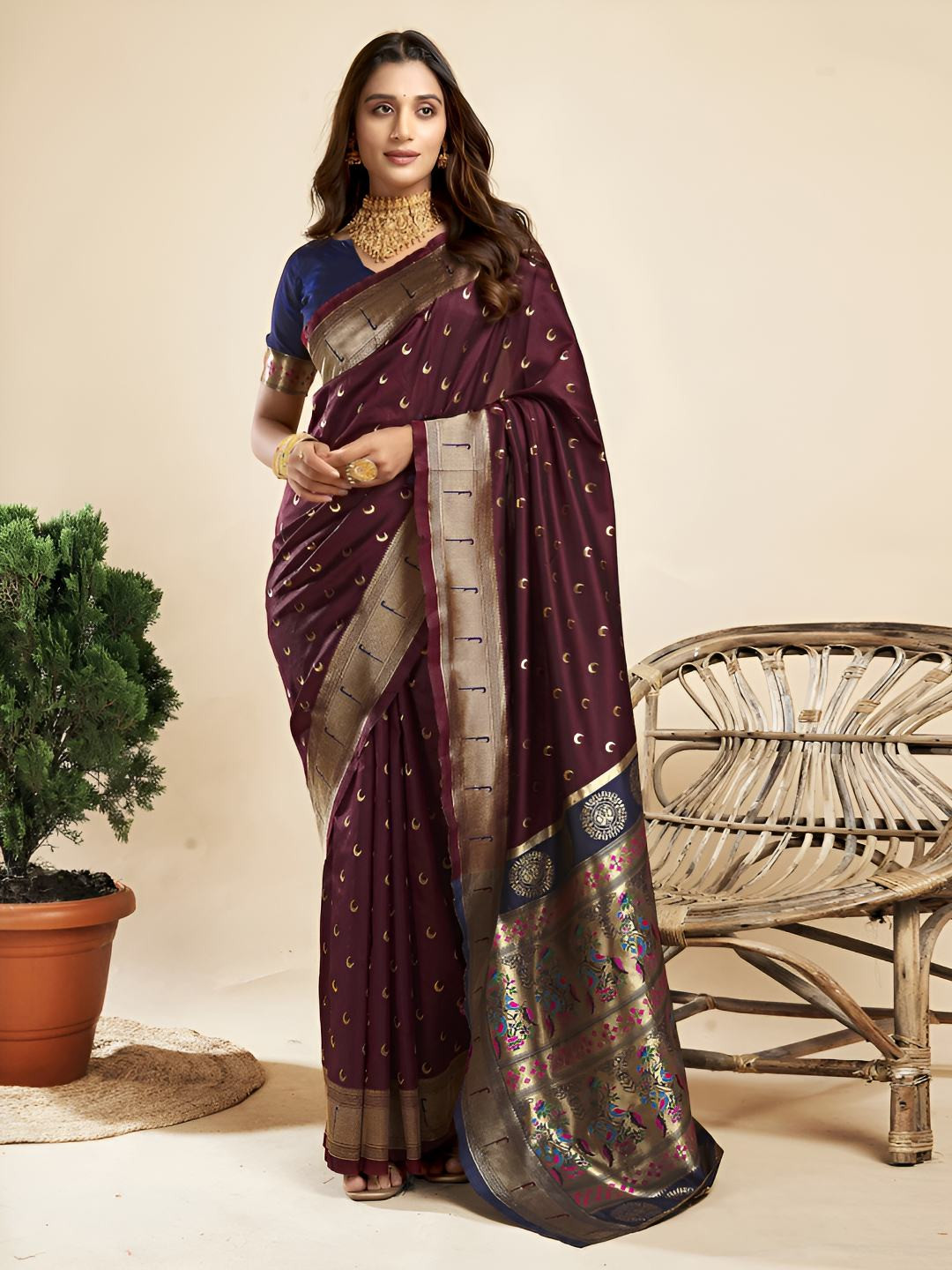 ETHNICHITZ Ethnic Motifs Woven Design Zari Paithani Saree