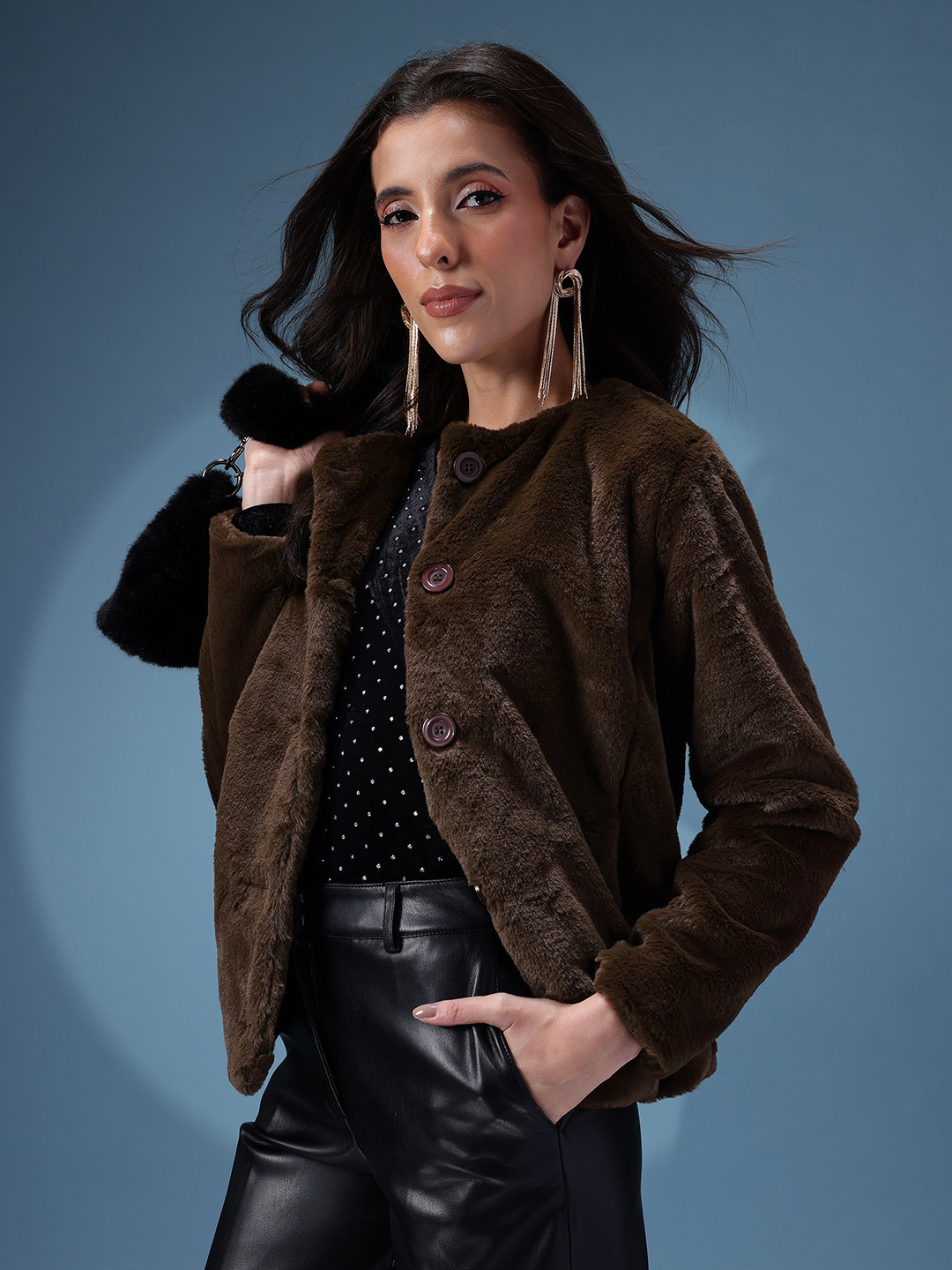 bebe Faux Fur Trim Tailored Jacket